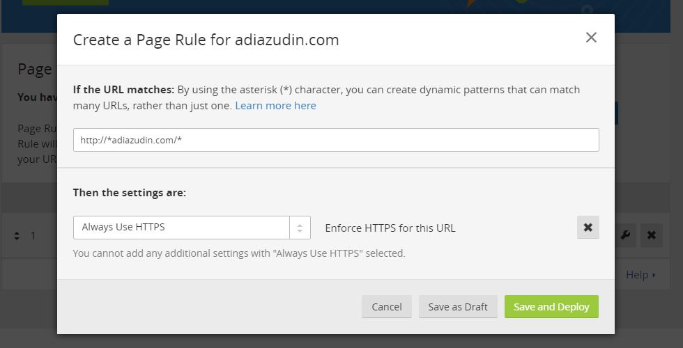 Cloudflare SSL - Create Page Rules